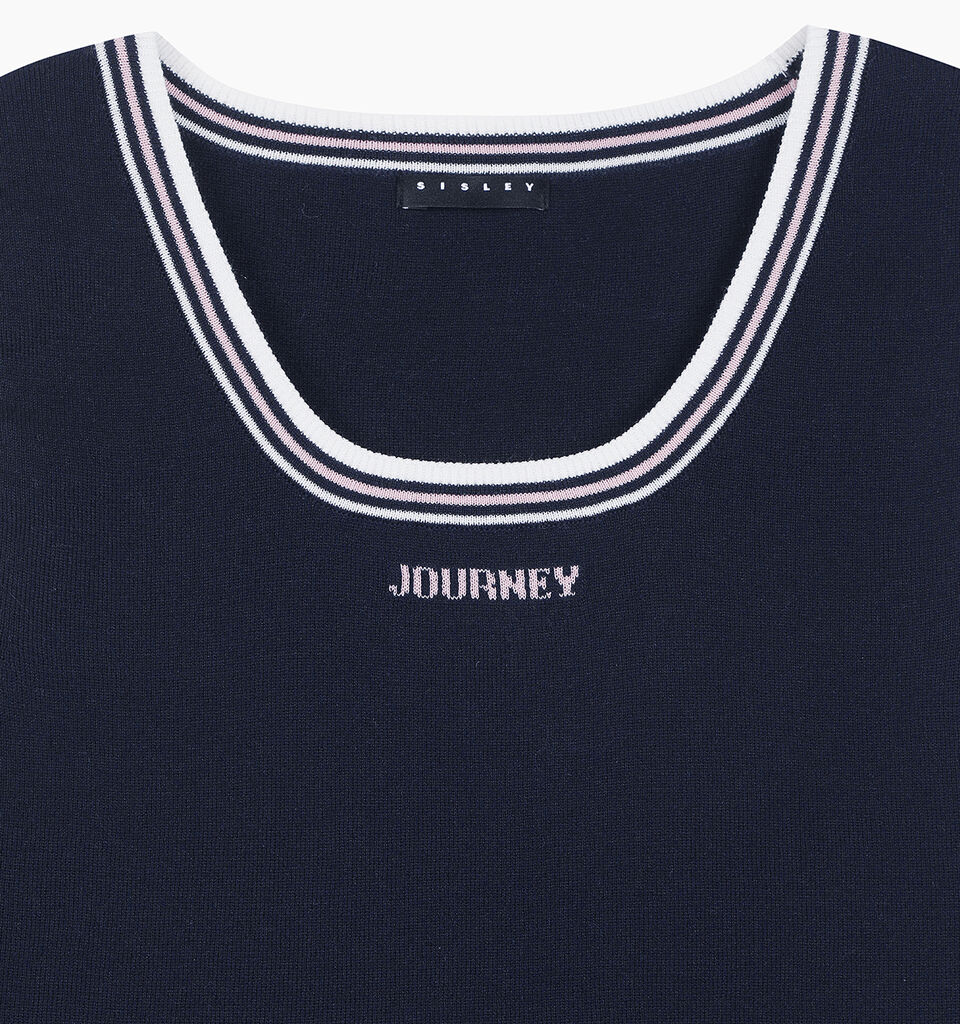 Dark blue knitted tank top with text - null - Dark Blue | Sisley K image number 3